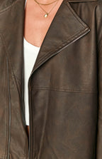 Rochelle PU Chocolate Brown Oversized Biker Jacket