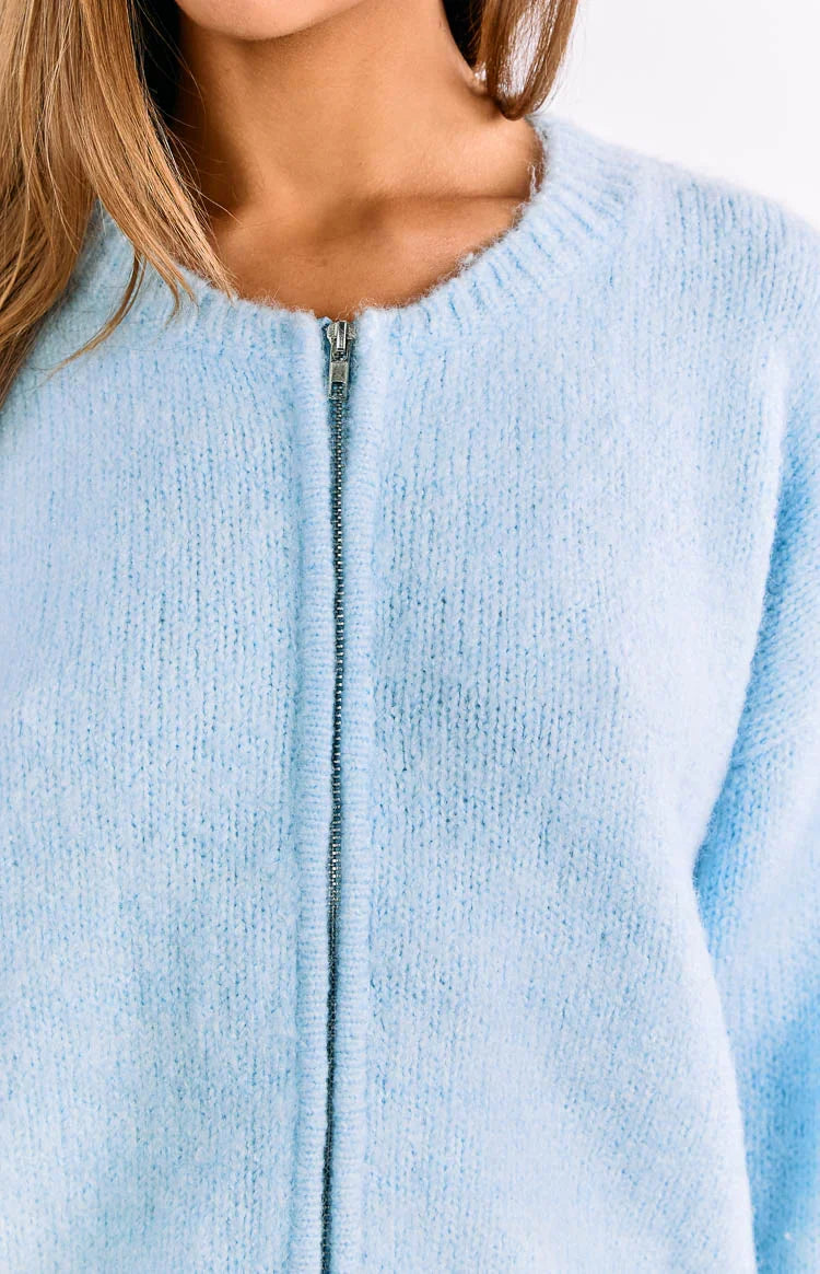 Stacey Light Blue Zip Knit Cardigan
