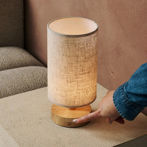 Lampe de Table en Bois Sans Fil Ben - Marron Clair, LED Rechargeable et Dimmable