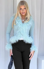 Violetta Mint Green Fur Trim Knit Cardigan