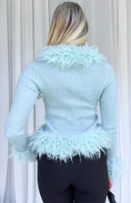 Violetta Mint Green Fur Trim Knit Cardigan