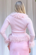 Violetta Pink Fur Trim Knit Cardigan