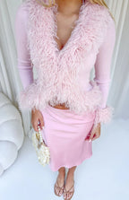 Violetta Pink Fur Trim Knit Cardigan