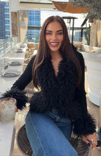 Violetta Black Fur Trim Knit Cardigan