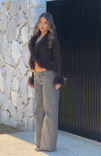 Violetta Chocolate Fur Trim Knit Cardigan