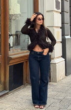 Violetta Chocolate Fur Trim Knit Cardigan