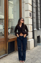 Violetta Chocolate Fur Trim Knit Cardigan