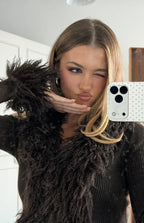 Violetta Chocolate Fur Trim Knit Cardigan