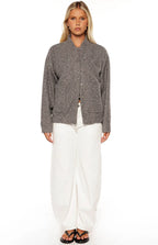 Warren Grey Boucle Button Up Bomber Jacket