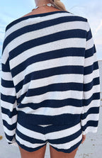 Willa Navy Stripe Off Shoulder Knit Sweater