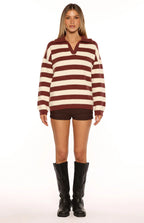 Daze Burgundy Stripe Polo Knit Sweater