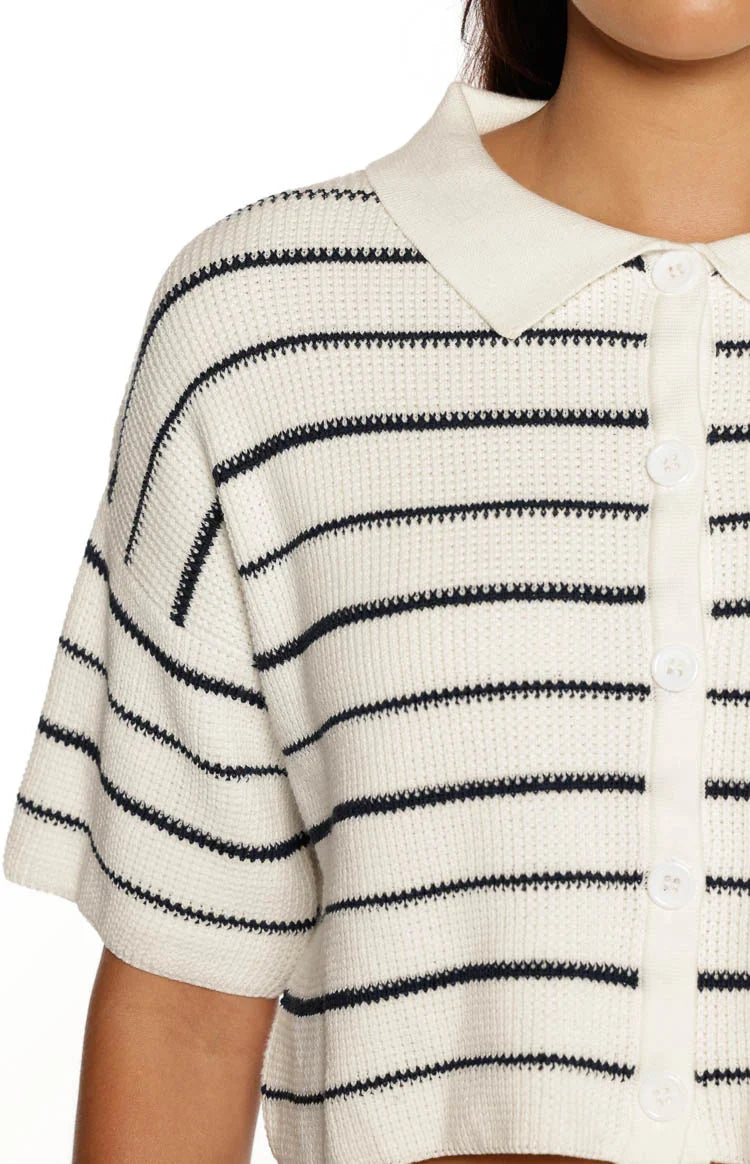 Maple White Navy Stripe Cropped Knit Sweater