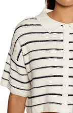 Maple White Navy Stripe Cropped Knit Sweater
