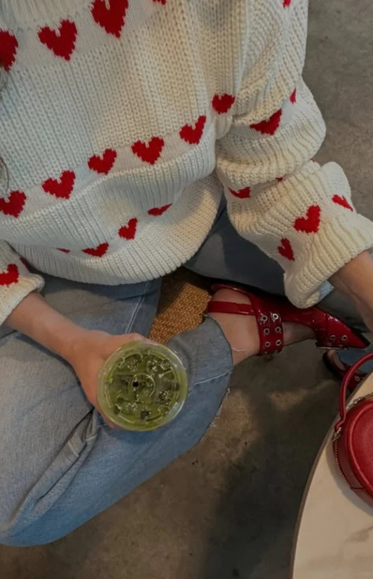Lovey Red Heart Stripe Jumper